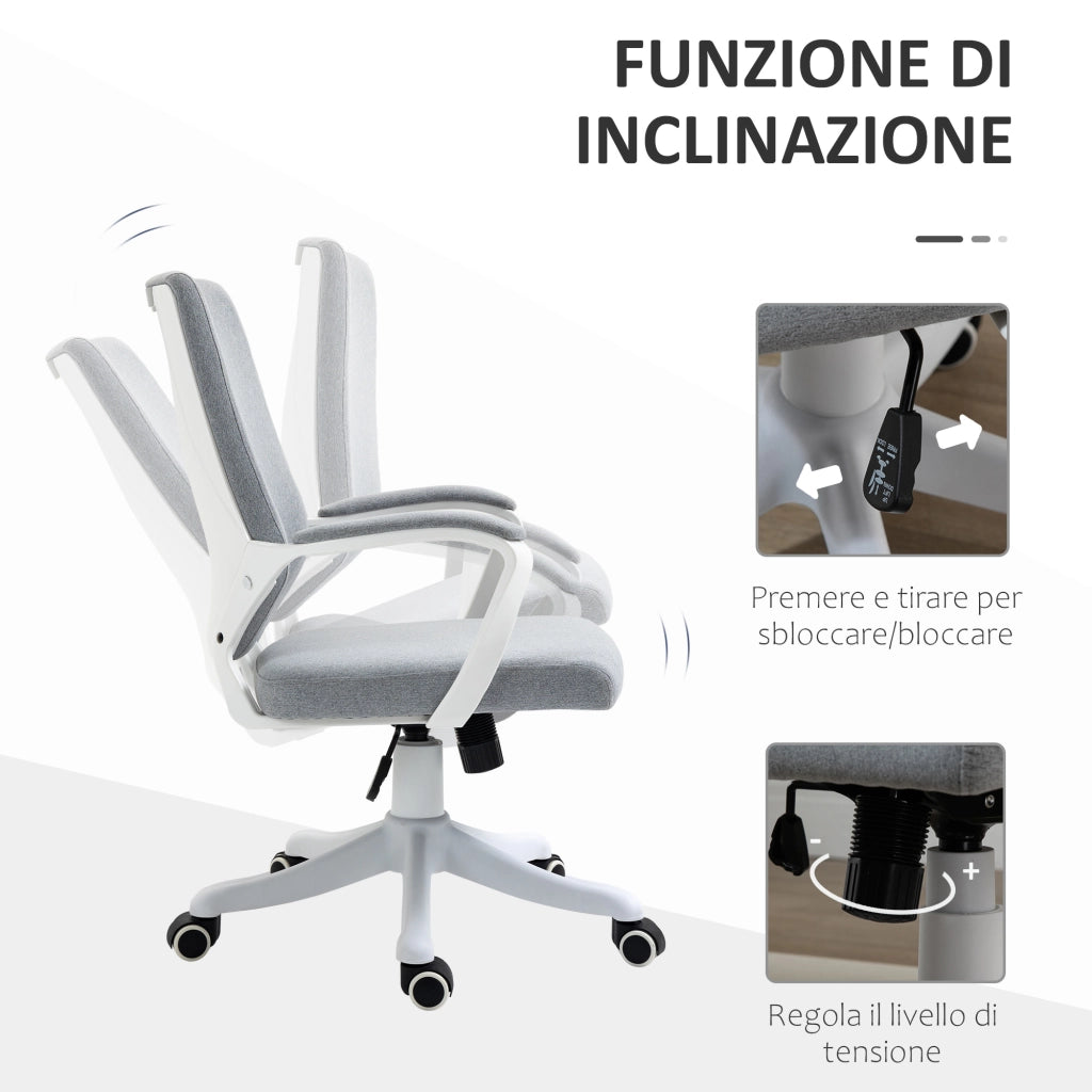 EasyComfort Sedia da Ufficio Ergonomica con Altezza Regolabile, Sedia Scrivania Imbottita Girevole 360° e Funzione Dondolo, in Tessuto effetto Lino Traspirante, per Studio, Grigio
