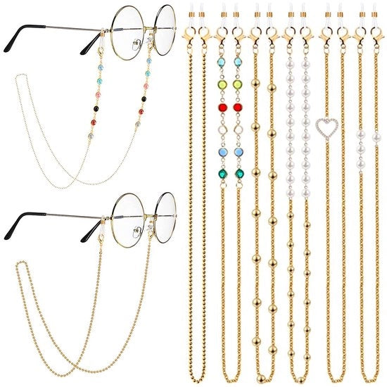 Set di catenelle per occhiali da sole 6 pezzi - Catenella per occhiali - Catenelle per occhiali da sole - Anelli antiscivolo in silicone - Lega - Disegno moda - Catenella per occhiali