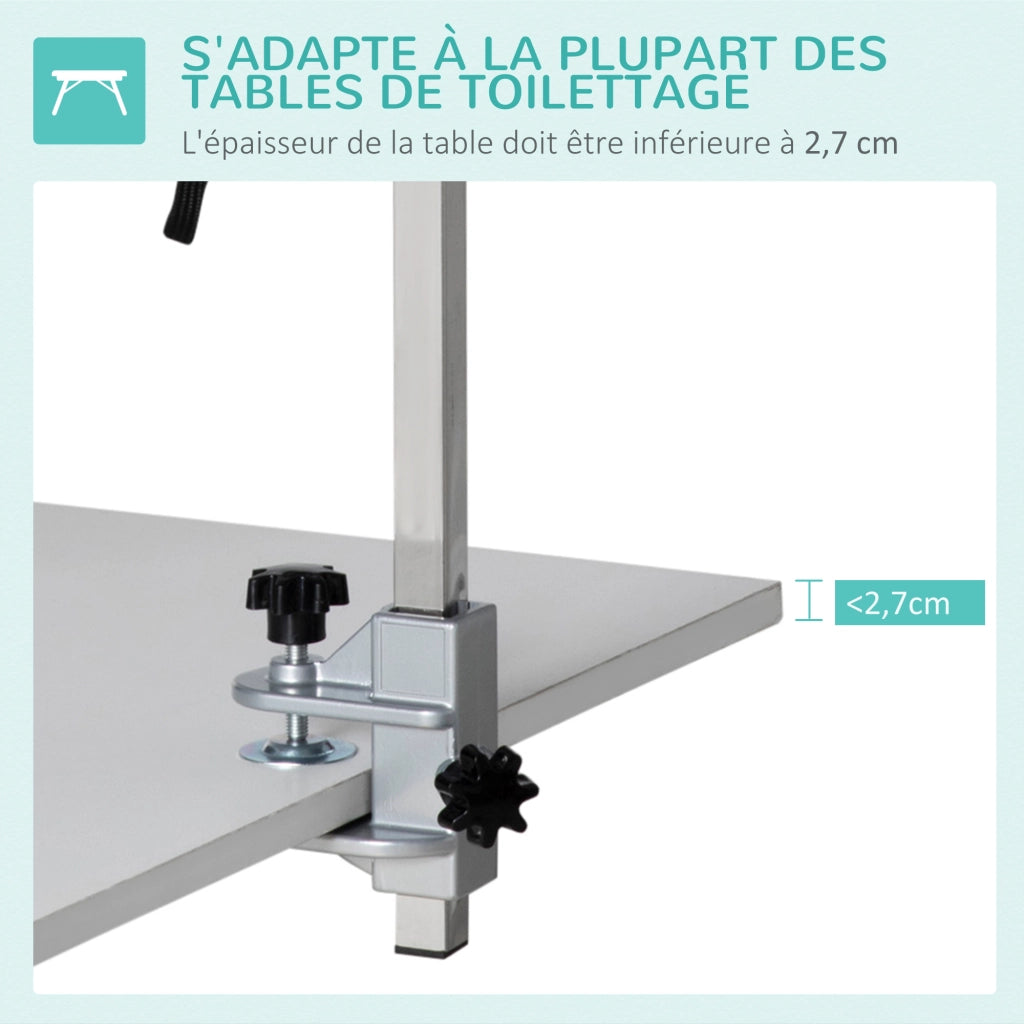 Braccio Toelettatura Pieghevole ¨C Minimal ¨C Acciaio Inox, Collare di Serraggio, Regolabile 74 cm