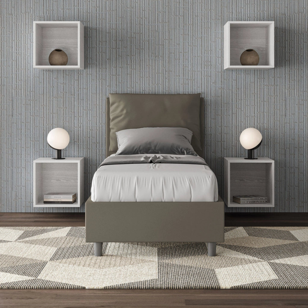 BS COM Letto singolo senza rete imbottito 80x210 similpelle cappuccino