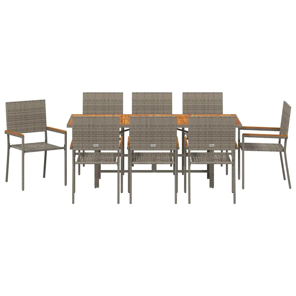 Set da Pranzo per Giardino 9 pcs Grigio polyrattan