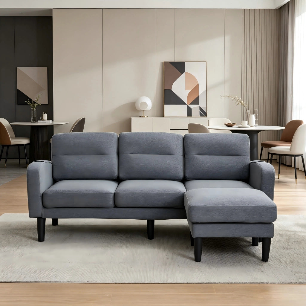 DIVANO Angolare a L 204x136x80 cm Tessuto Grigio 3 Posti con Chaise Longue