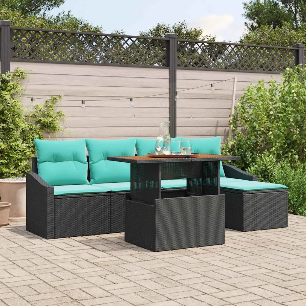 Set da Pranzo per Giardino con cuscino 6 pcs Nero e Verde acqua 3349829