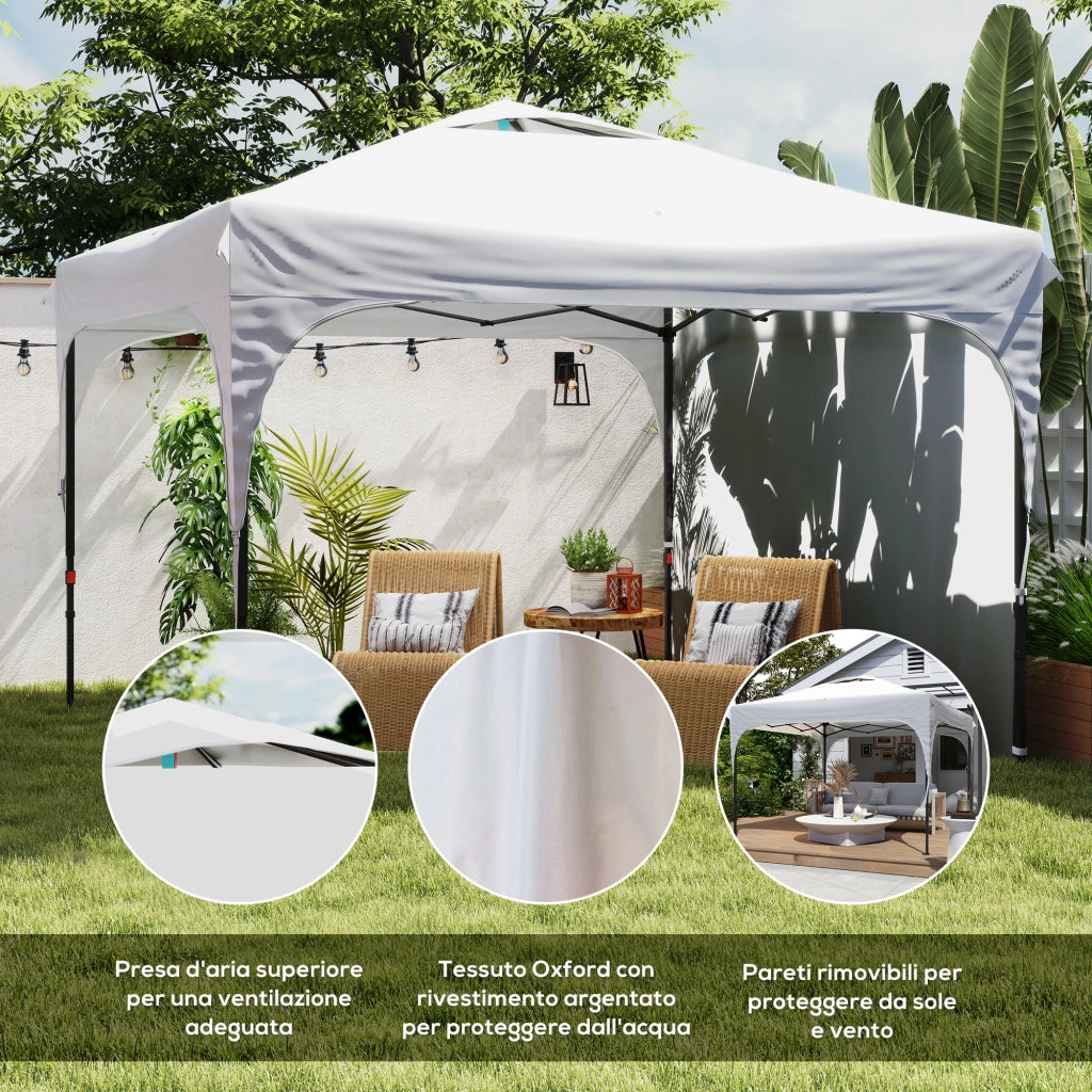 Gazebo da Giardino 3x3 m Regolabile ¨C Minimal ¨C Poliestere Acciaio Bianco