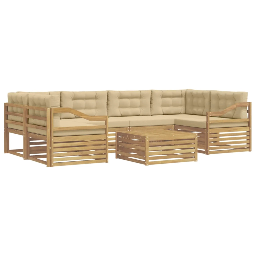 Set di divani da esterno 7 pz Bianco e Beige Poliestere 3390143