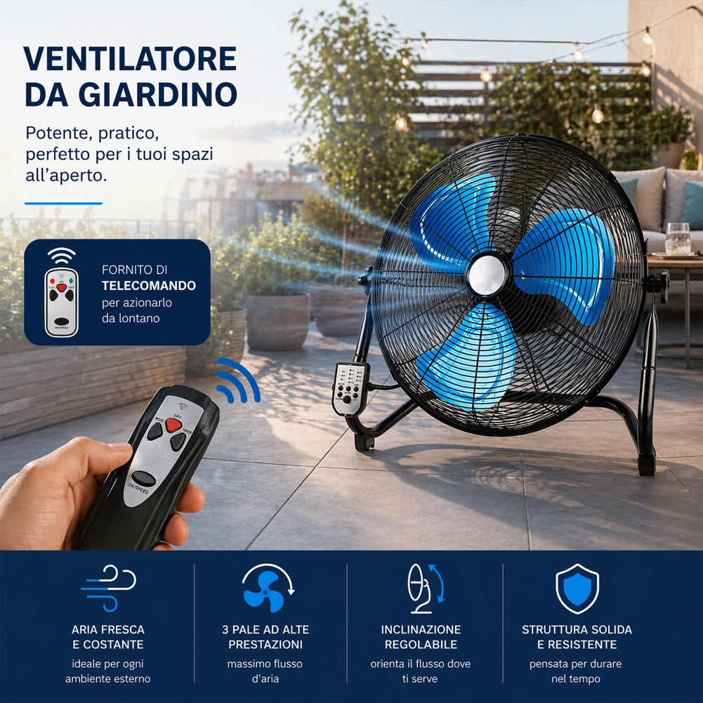 Ventilatore da Terra Pale 51 cm Telecomando Silenzioso Inclinazione Regolabile