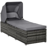 Lettino da giardino in polyrattan con cuscini e tettoia regolabile ¨C Minimal ¨C Grigio 195x65x40 cm