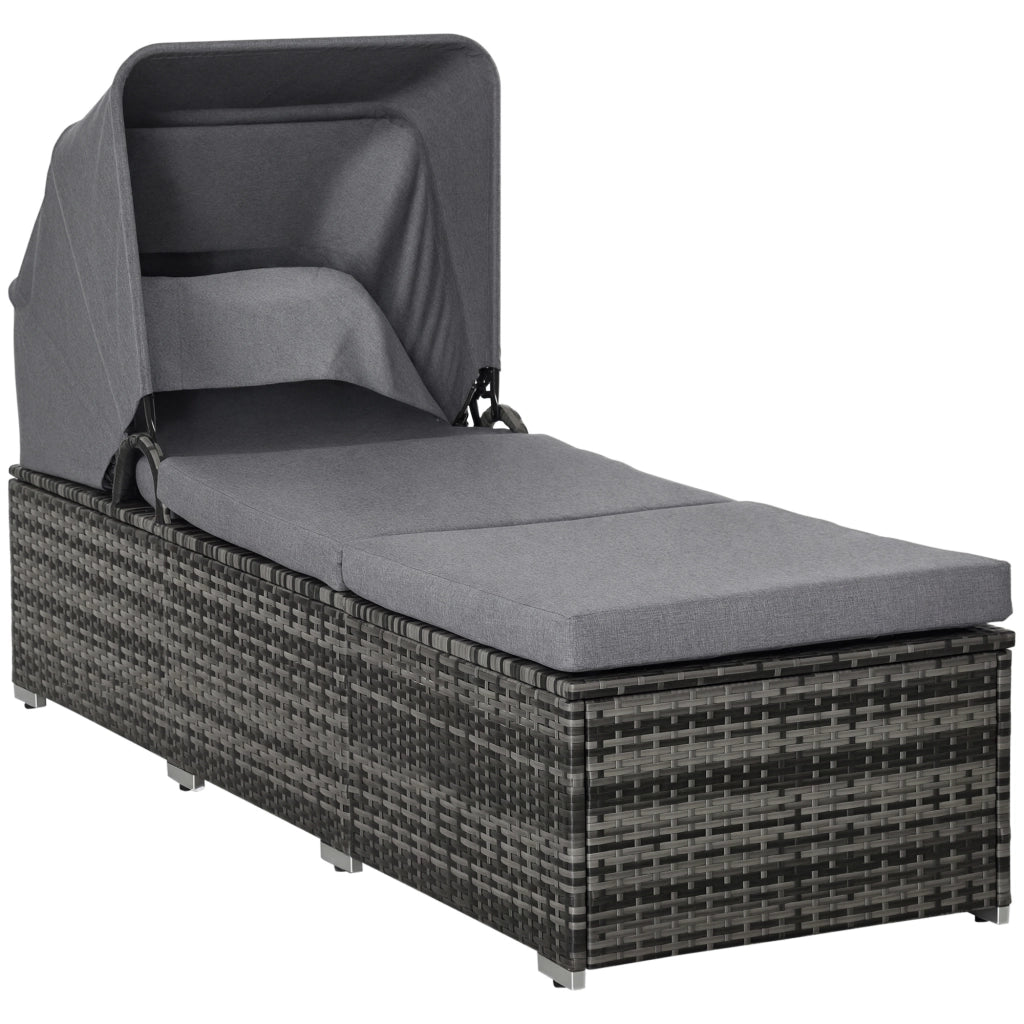 Lettino da giardino in polyrattan con cuscini e tettoia regolabile ¨C Minimal ¨C Grigio 195x65x40 cm