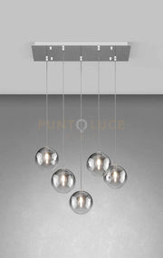 SOSPENSIONE CROMO 5 LUCI RETTANGOLARE VETRI FUME 1184CR-S5 R-FU