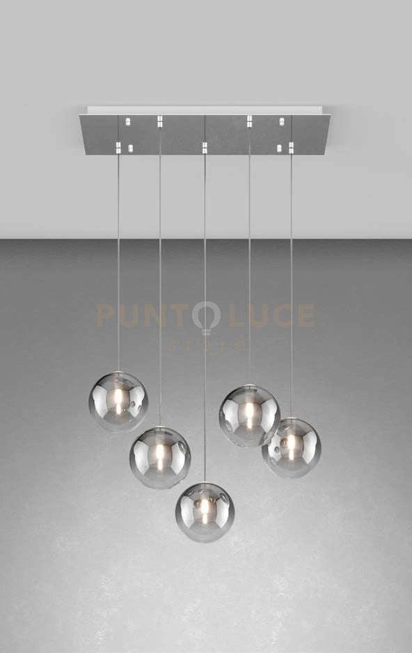 SOSPENSIONE CROMO 5 LUCI RETTANGOLARE VETRI FUME 1184CR-S5 R-FU