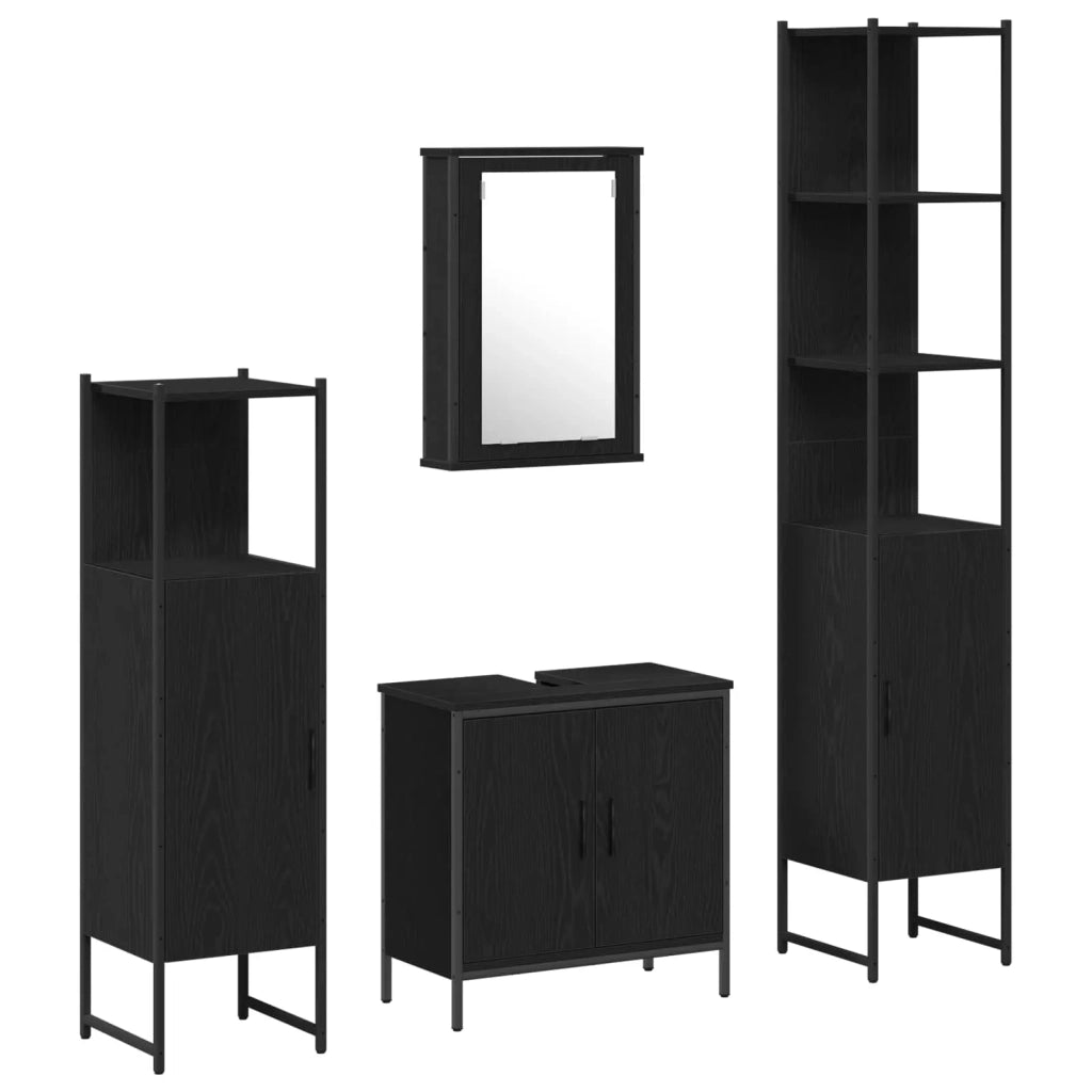 Set di mobili per il Bagno | Armadio da bagno 4 pz Nero Legno multistrato