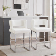 SEDIA BAR 91,4 cm in PU Bianco e Metallo Argento
