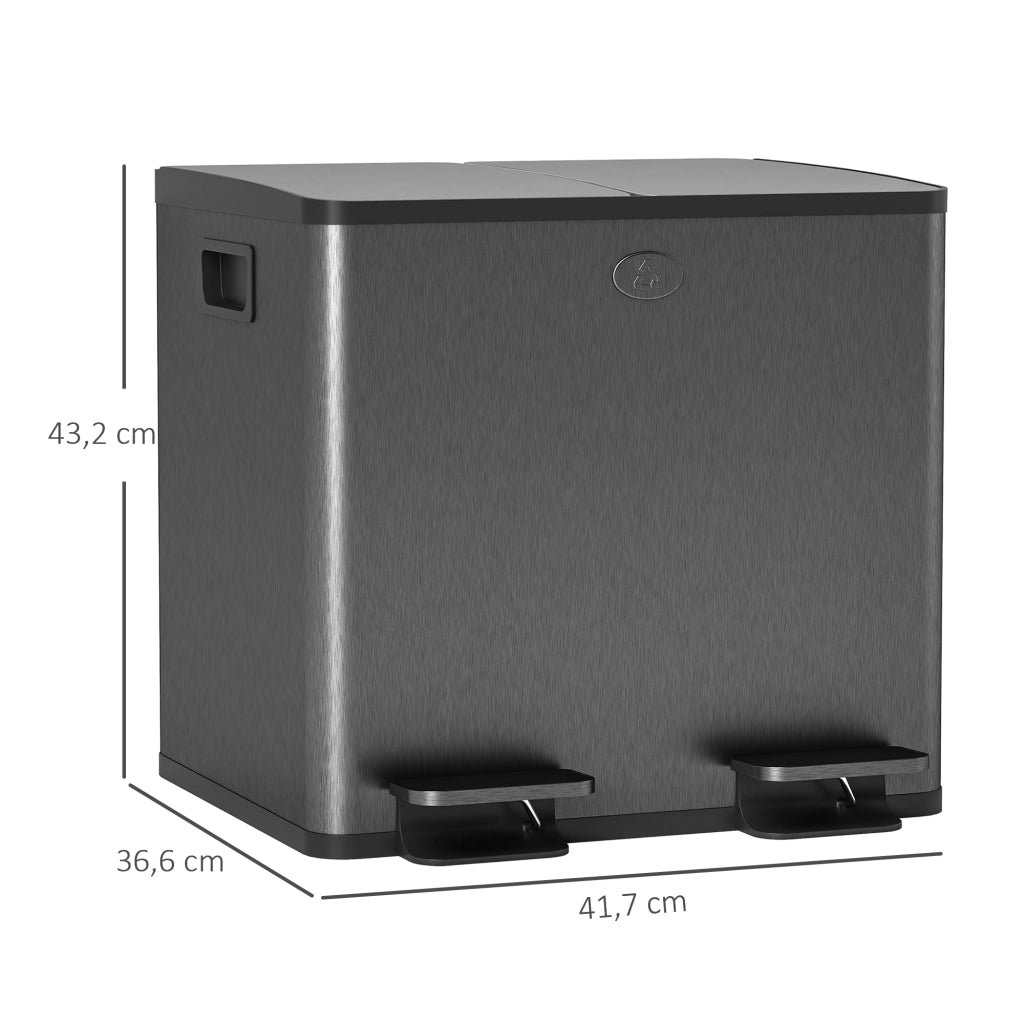 Doppio Cestino per Rifiuti ¨C zephmum ¨C Nero, Acciaio Inox, Plastica, 15 Litri