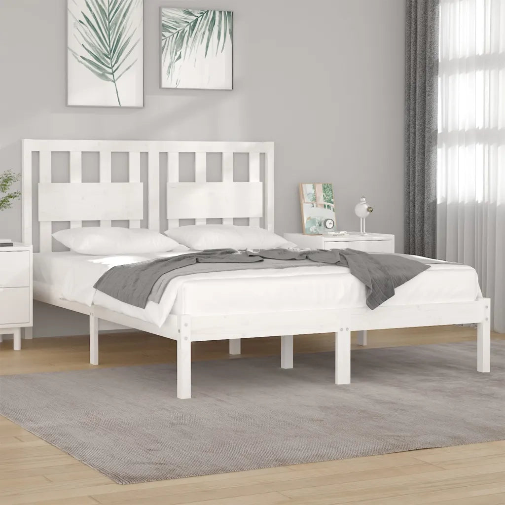 Giroletto-Struttura Letto Bianco in Legno Massello di Pino 140x200 cm 752686