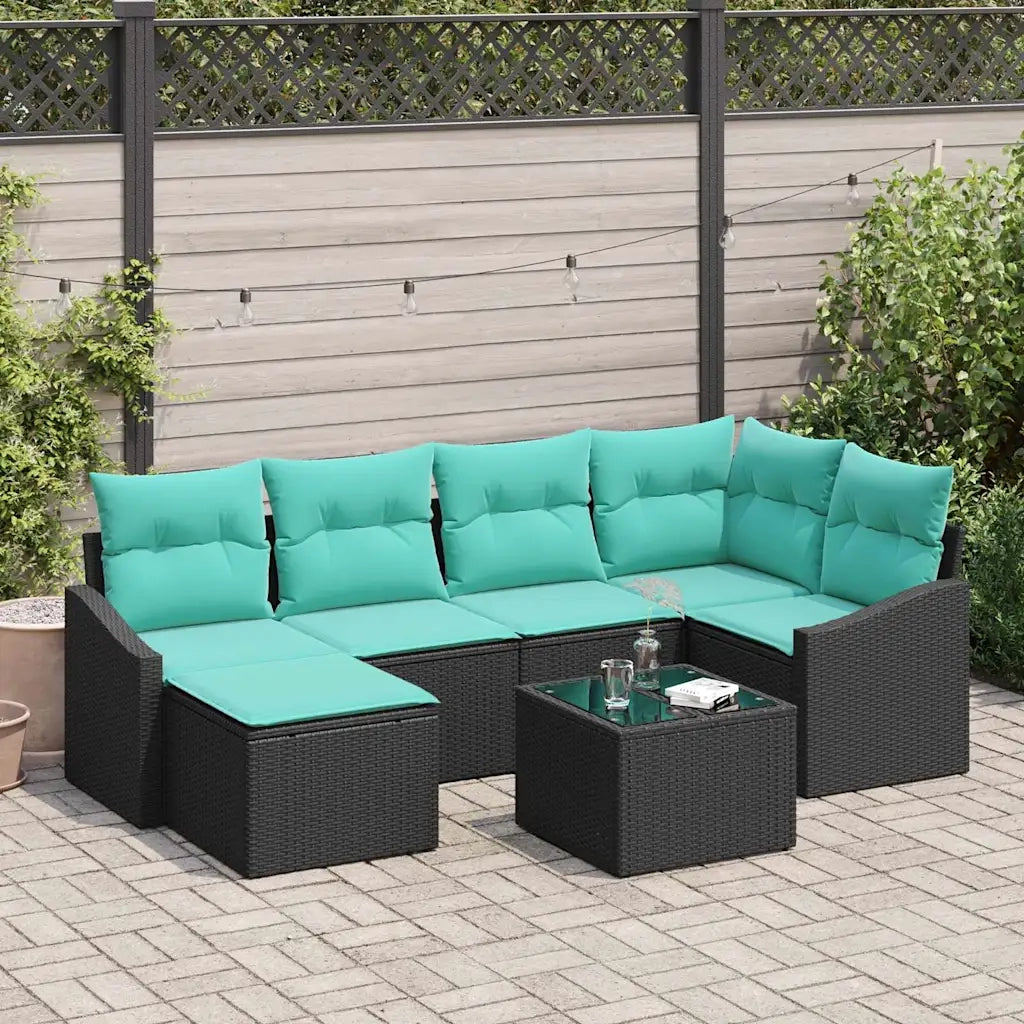 Set di divani con cuscino 7 pcs Nero polyrattan 3346806