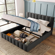 OKWISH Letto Contenitore 140×200 cm, Letto Matrimoniale con Testiera Regolabile e Vano Contenitore, senza Materasso, in Lino, Grigio