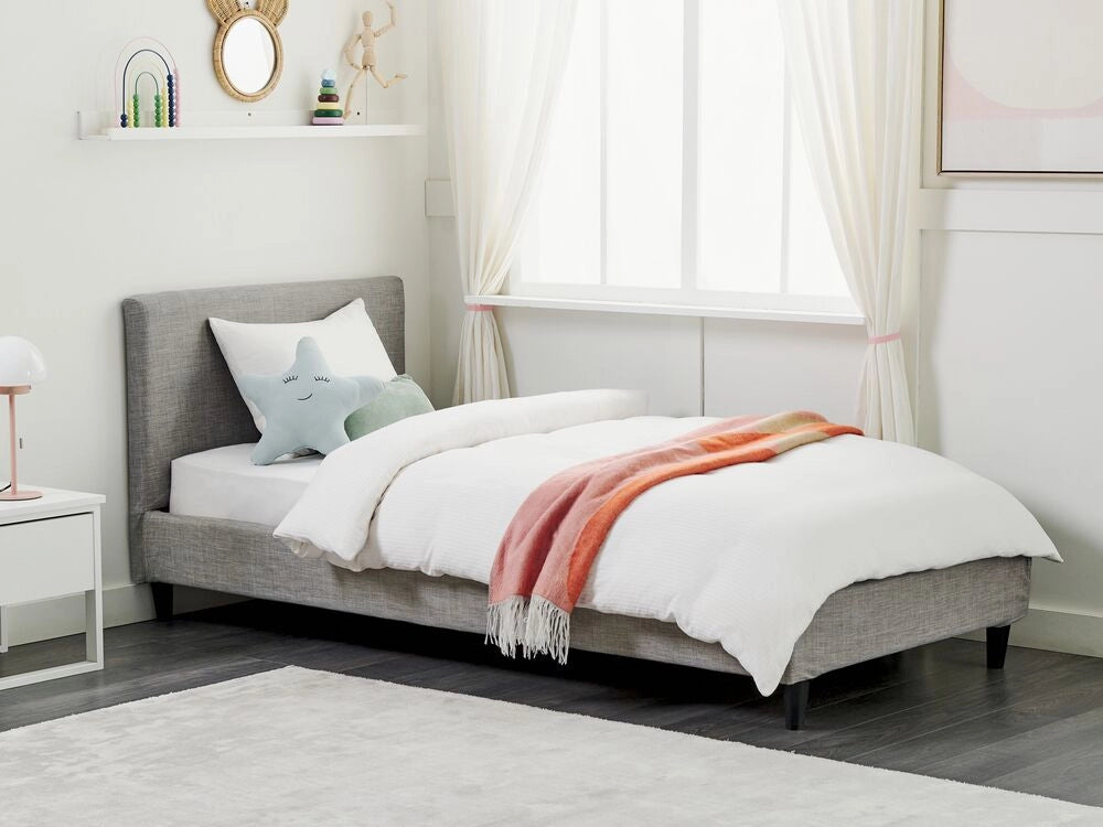 Letto singolo in Velluto grigio chiaro con rete a doghe 90 x 200 cm stile contemporaneo