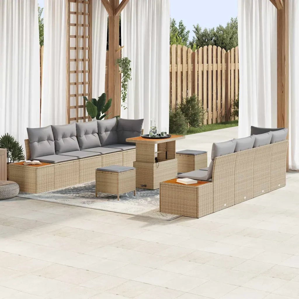 Set Divano da Giardino con cuscino 11 pcs Beige Poly Rattan