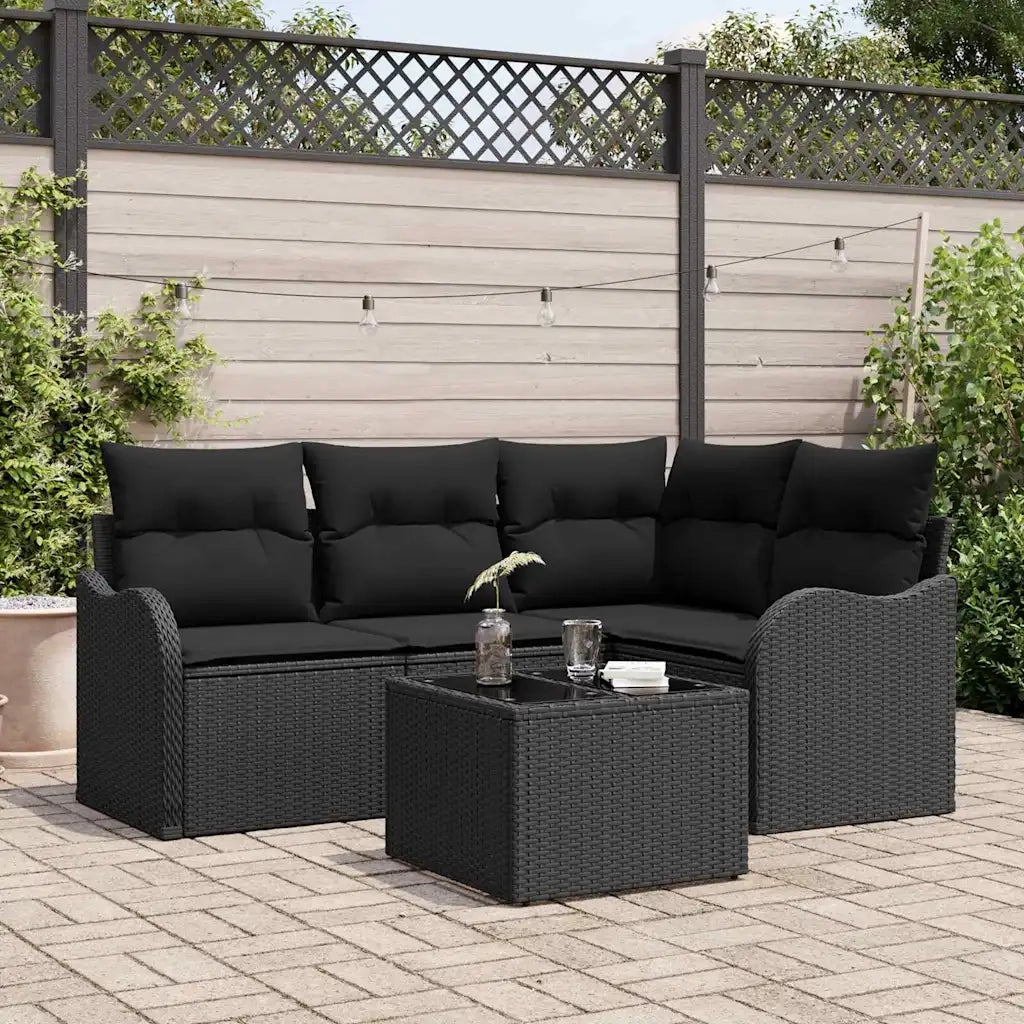 Set Divano da Giardino con archiviazione 5 pcs Beige polyrattan