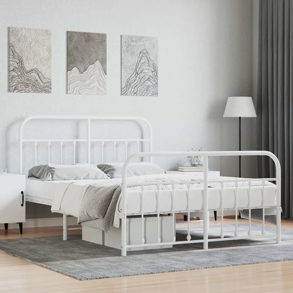 Letto matrimoniale | Letto per adulti | Giroletto con Testiera e Pediera Metallo Bianco 140x190 cm
