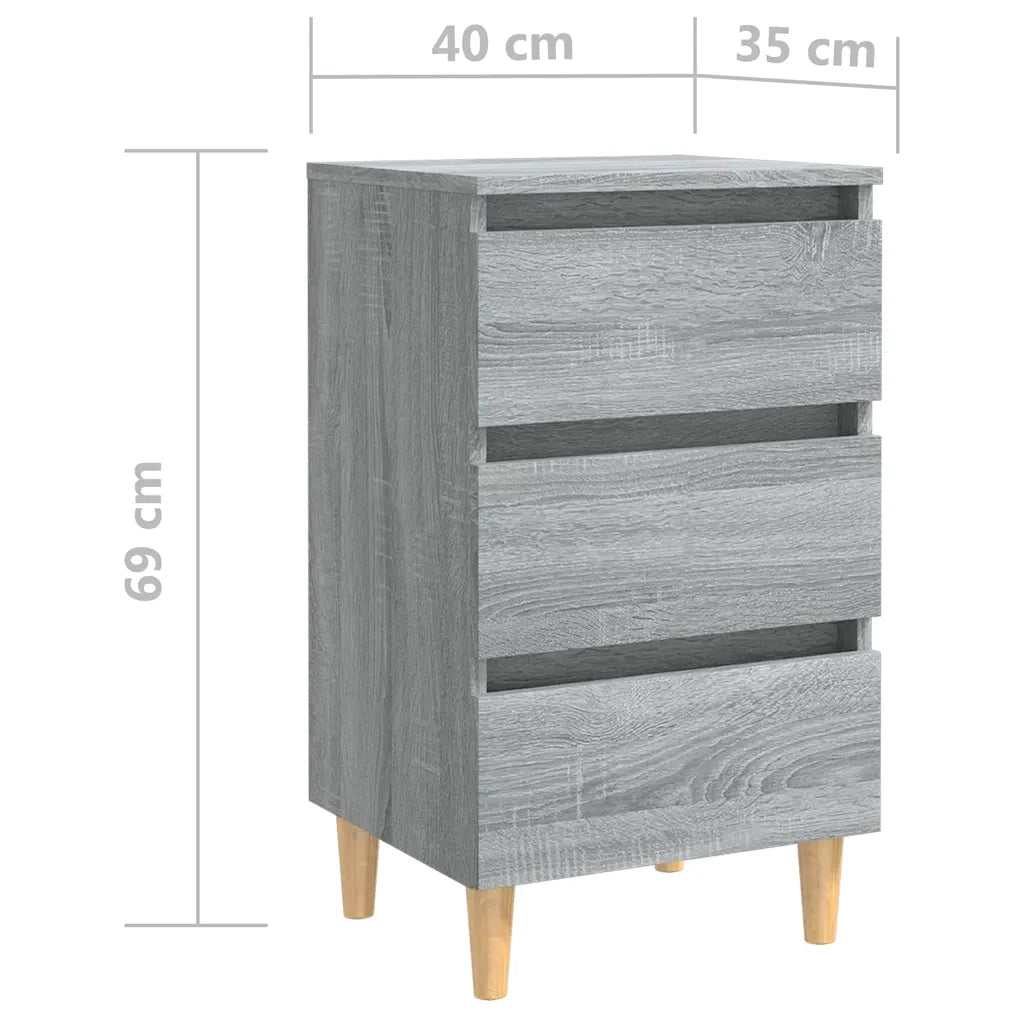 Comodino con Gambe in Legno Massello Grigio Sonoma 40x35x69 cm 813136