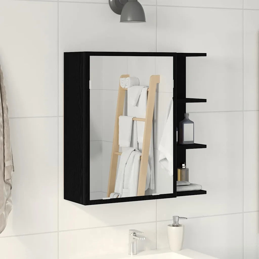 Mobiletto per specchio da Bagno | Armadio da bagno Rovere Nero 62,5 x 20,5 x 64 cm