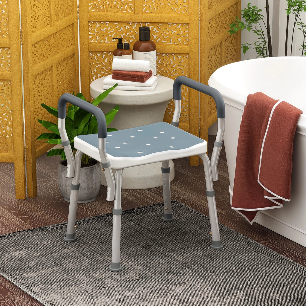 Sgabello Doccia Regolabile con Braccioli ¨C Xylo ¨C Alluminio HDPE EVA 52x45x57-69cm