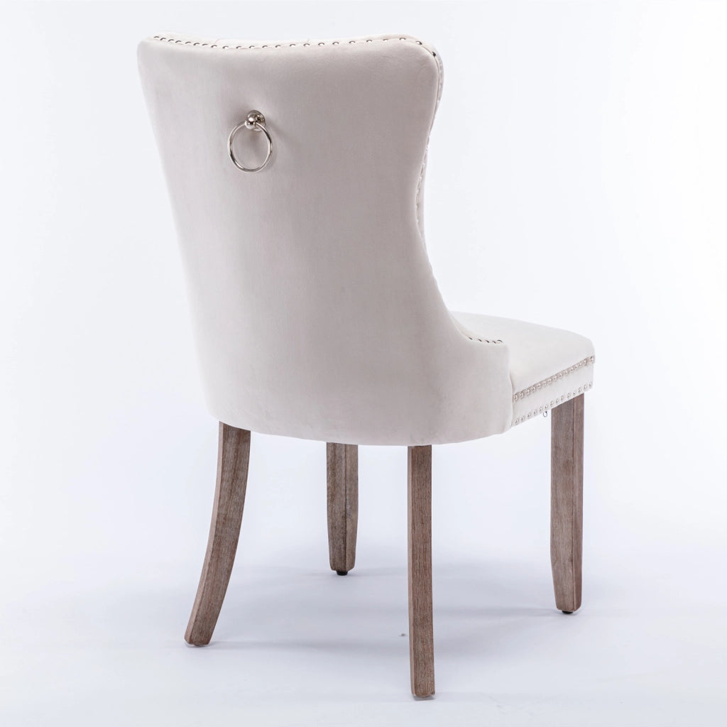 Nikki Collection - Set di 2 sedie da pranzo moderne e di alta gamma in legno massello trapuntato con rivestimento in velluto e gambe in legno con borc