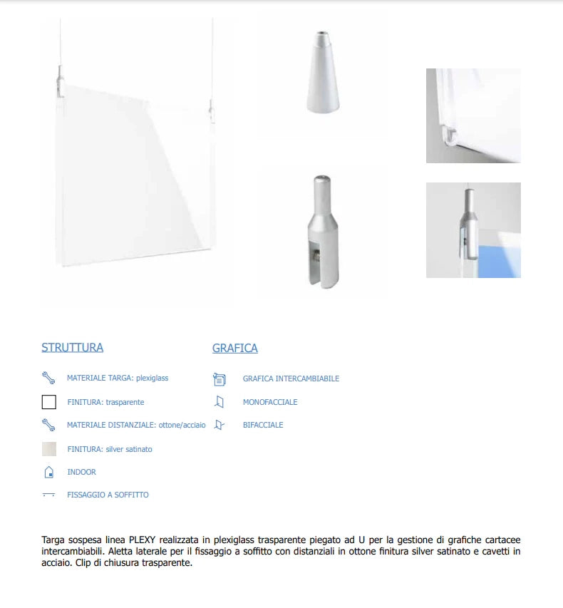 Segnale in plexiglass a soffitto varie misure accessori inclusi - 50 x 10