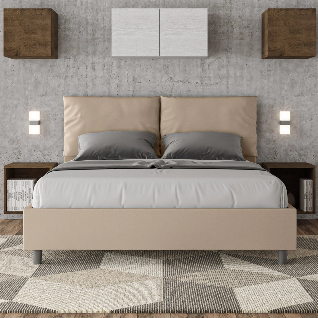 BS COM Letto matrimoniale senza rete imbottito 160x200 similpelle tortora