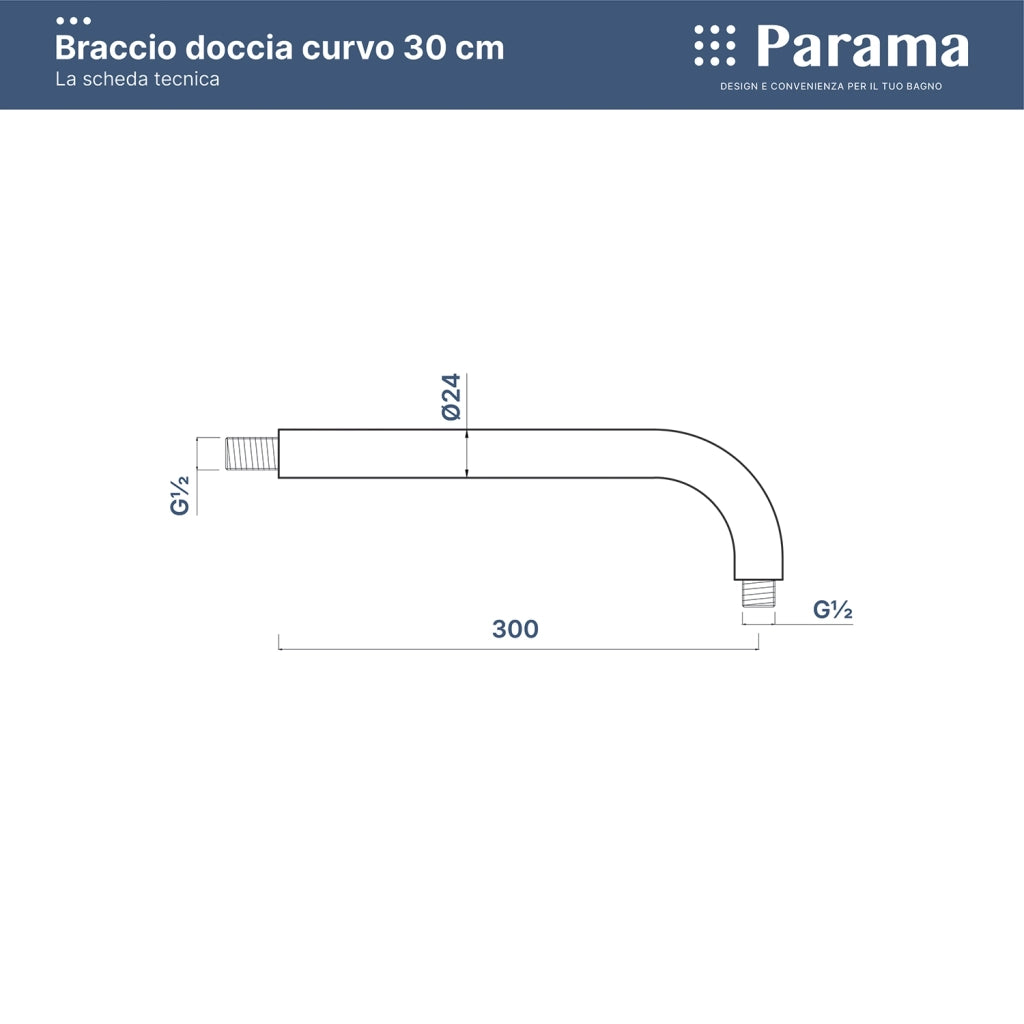 Braccio doccia tondo in ottone cromato 30 cm