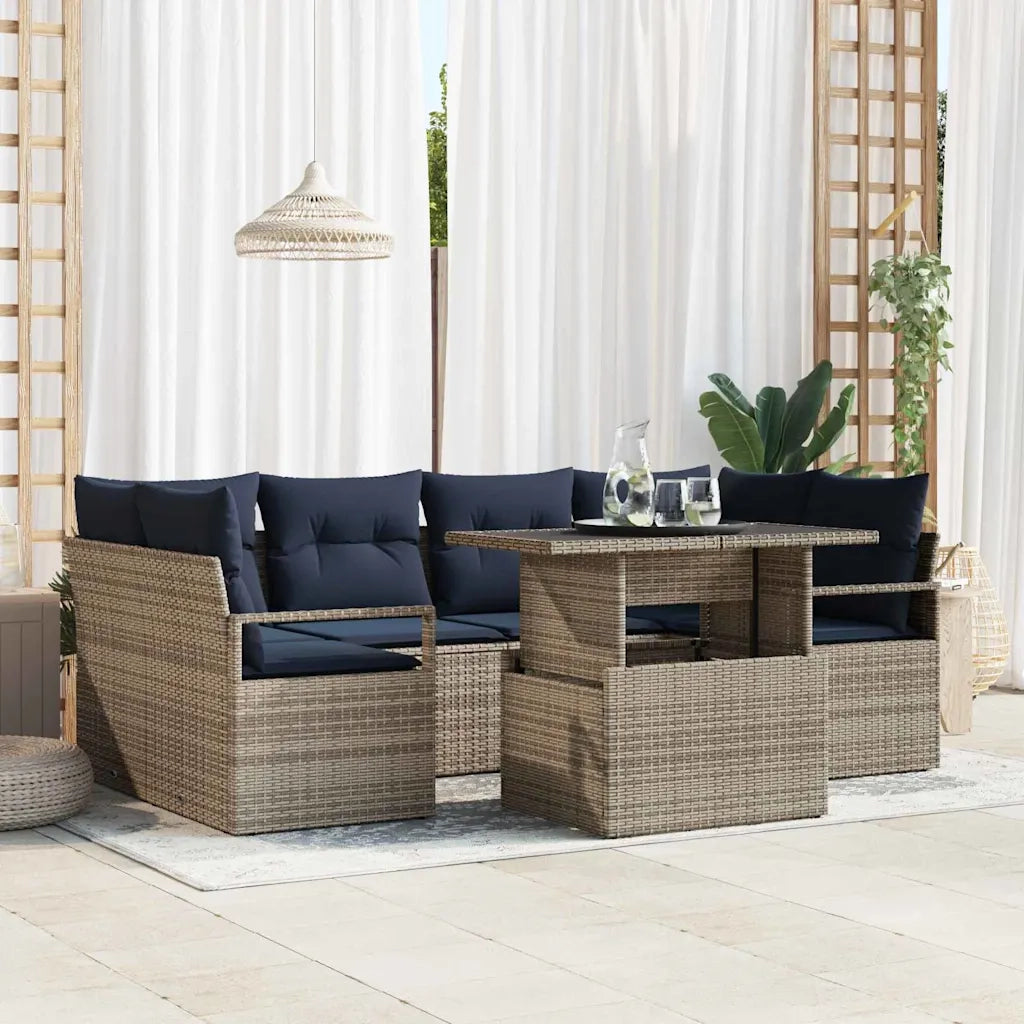 Set Divano da Giardino 7 pcs grigio e blu navy polyrattan 3348761