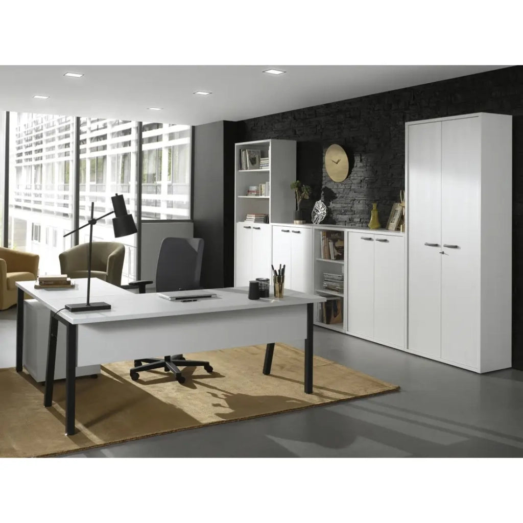 Scrivania professionale retta 150cm – Collezione SOON – Colori Bianco Opaco e Nero