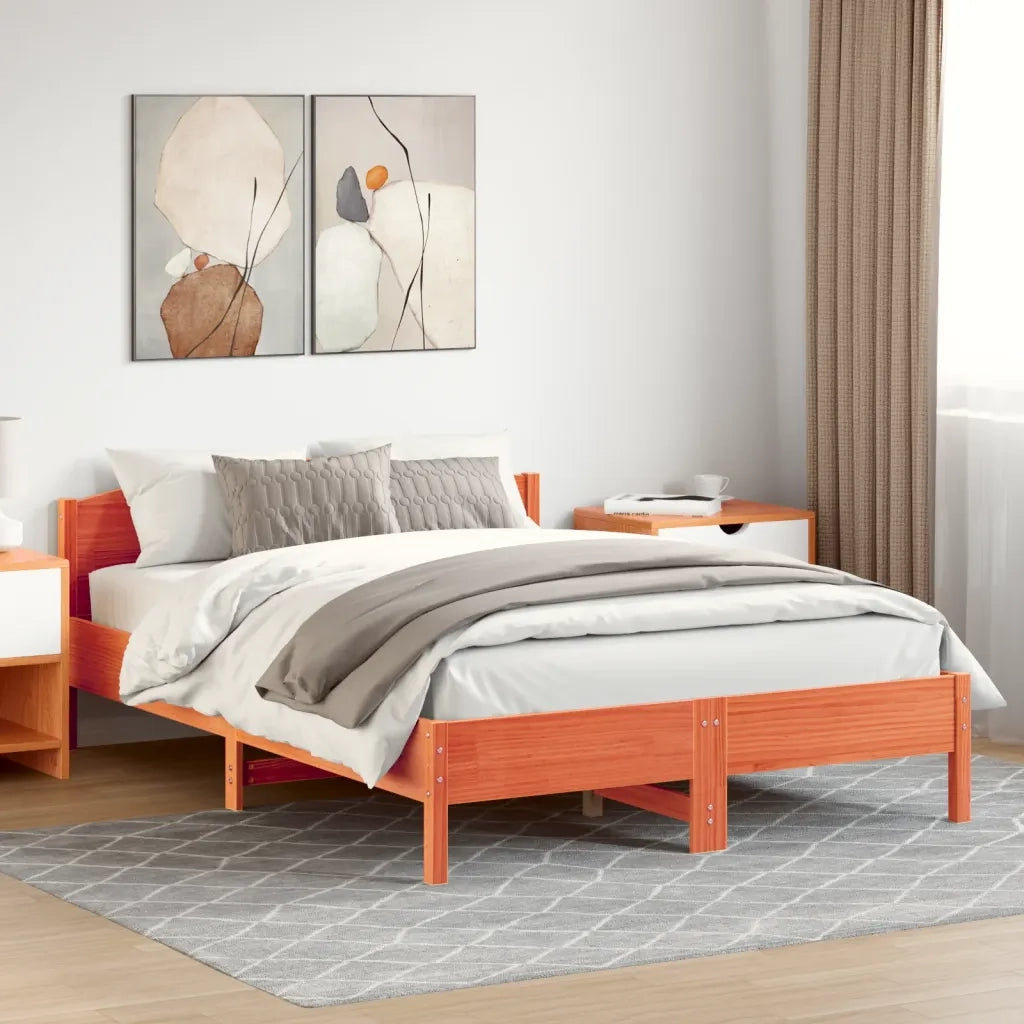 Giroletto senza Materasso-Struttura Letto Marrone Cera 140x200cm Massello Pino 803036