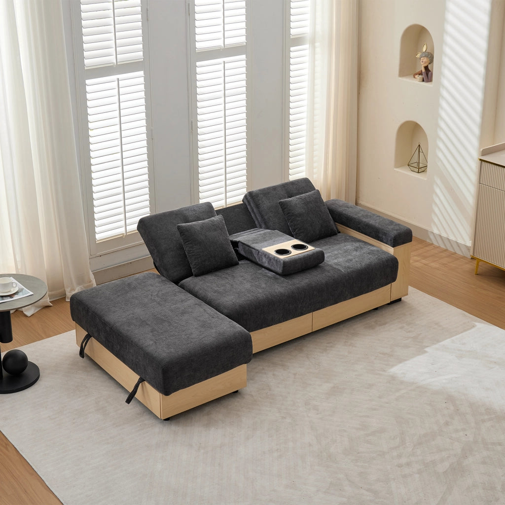 DIVANO letto 217x110x90 cm Chenille Grigio con contenitore e 2 cassetti