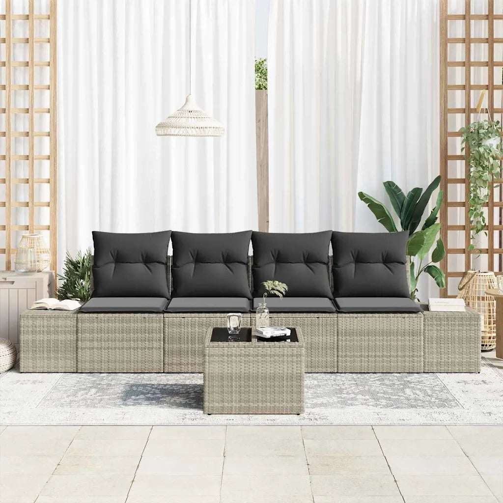 Set di divani con cuscino 5 pcs Grigio chiaro polyrattan 3346932
