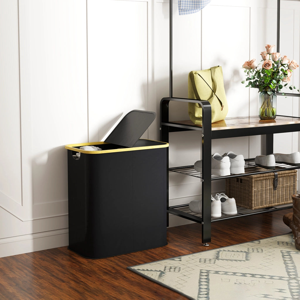 Cestello per biancheria pieghevole doppio con coperchio ¨C zephmum ¨C nero 80L