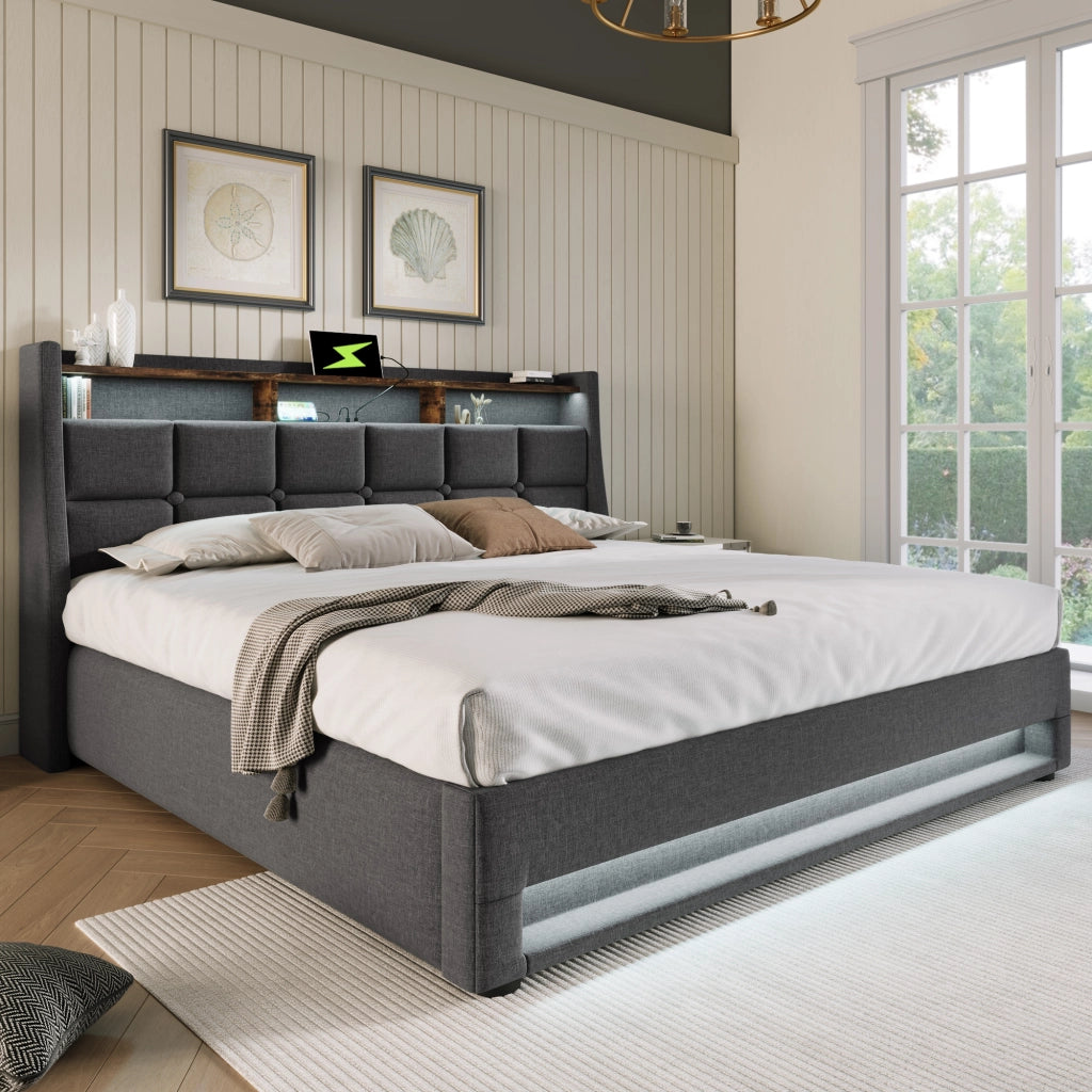 letto imbottito lino grigio 160x200 cm