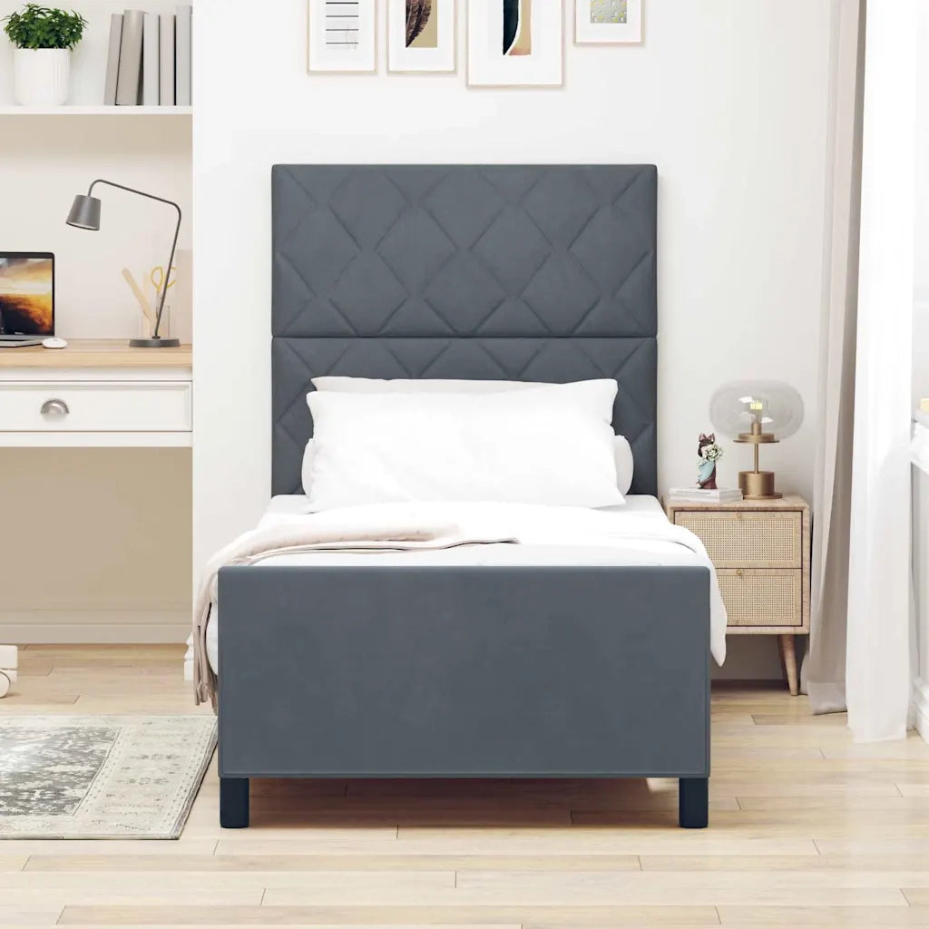 Letto a molle con testiera Grigio scuro 90 x 200 cm Velluto