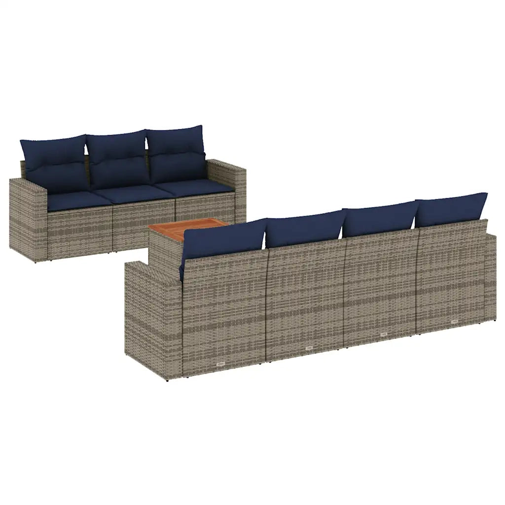 Set Divani da Giardino 8 pz con Cuscini Grigio in Polyrattan