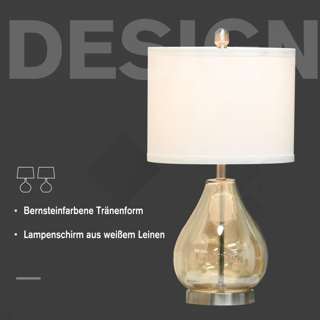 Lampada da tavolo set 2 pezzi ¨C Xylo ¨C paralume in lino base in vetro E27 bianco
