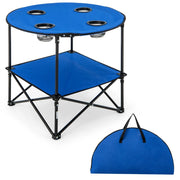 Tavolo da campeggio pieghevole 72 x 59 cm con contenitore e 4 moderni portabicchieri in tessuto oxford blu 20_0013918