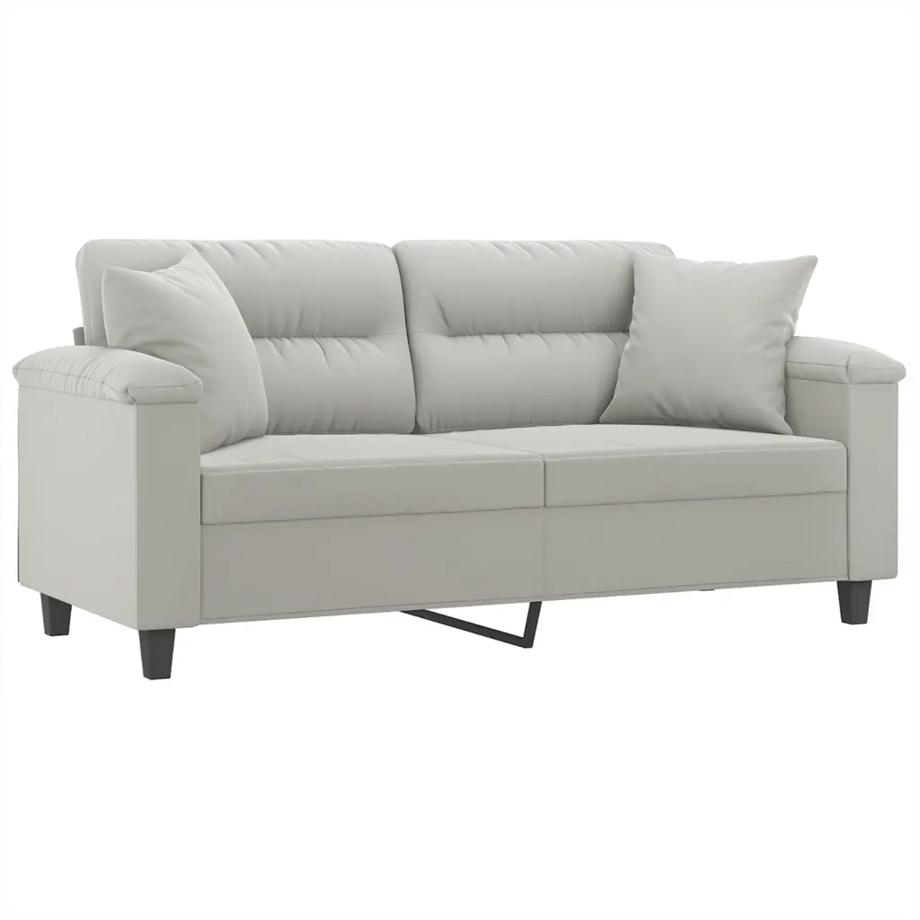 Divano 2 Posti Cuscini-Sofa 2 Posti con CusciniGrigio Chiaro 140 cm Tessuto Microfibra