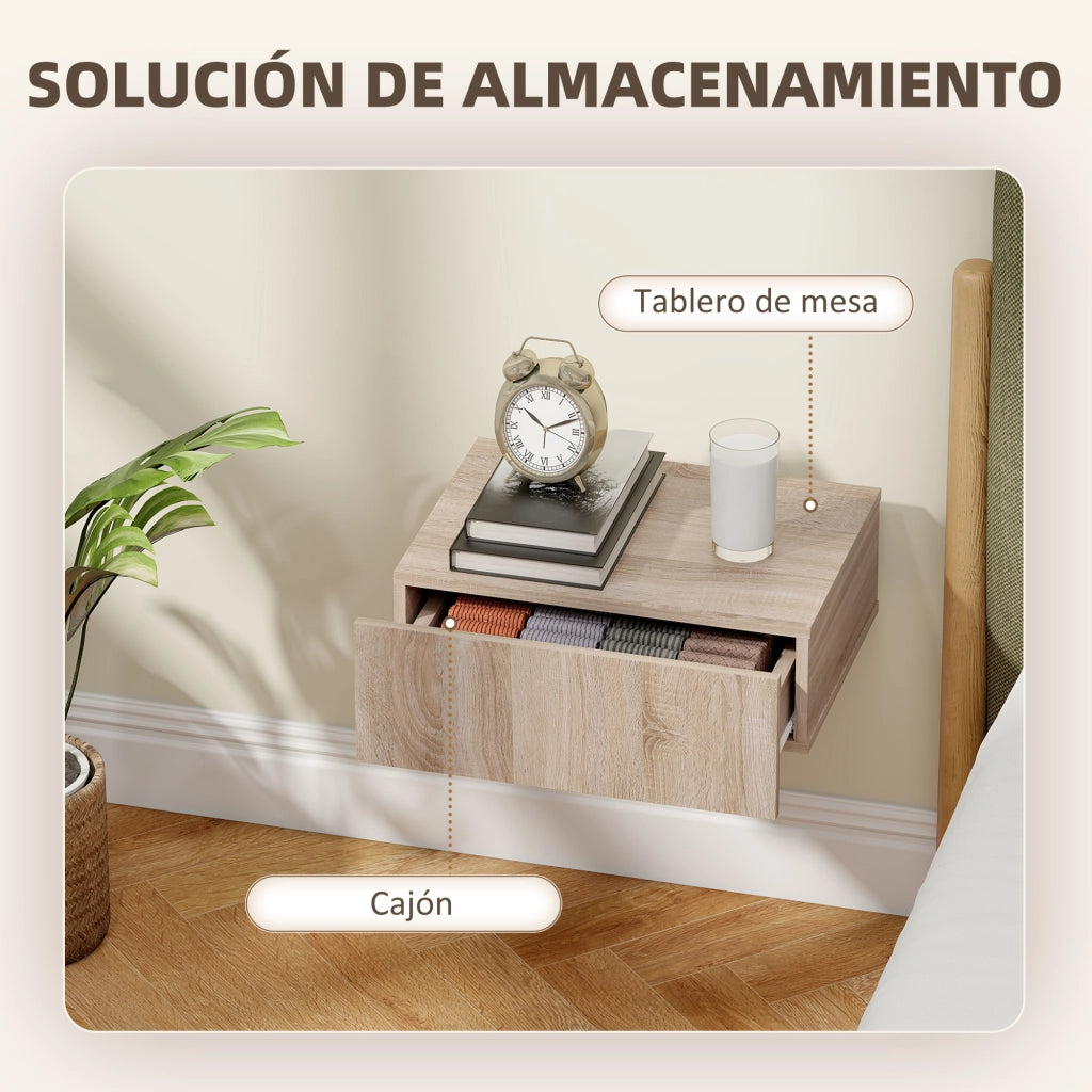 Comodino da Parete Sospeso ¨C Xylo ¨C 2 Pezzi con Cassetto Rovere 40x30x15cm