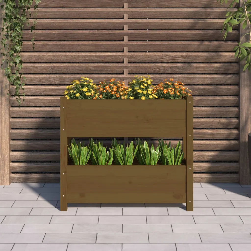 Fioriera | Cassetta per fiori | Vaso Marrone Ambra 77x25x66 cm in Legno Massello di Pino