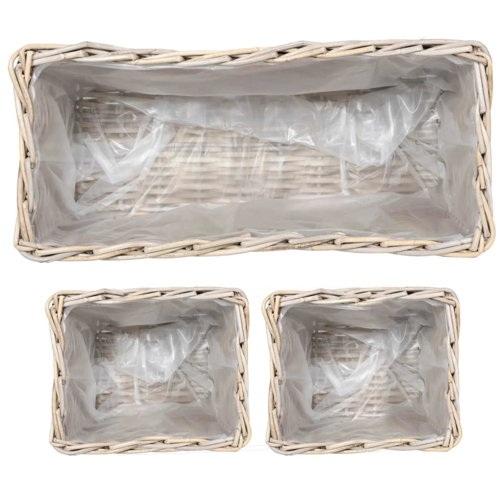 Cestino da Vaso con archiviazione 3 pz Grigio Rattan Kubu CFW3651682