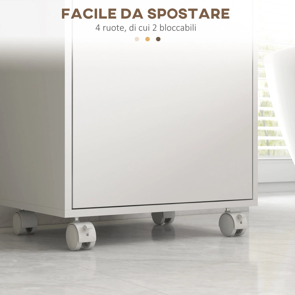 Mobiletto Bagno con Vassoio, Ripiano e Armadietto ¨C Minimal ¨C Truciolato, 40x30x88 cm, Bianco