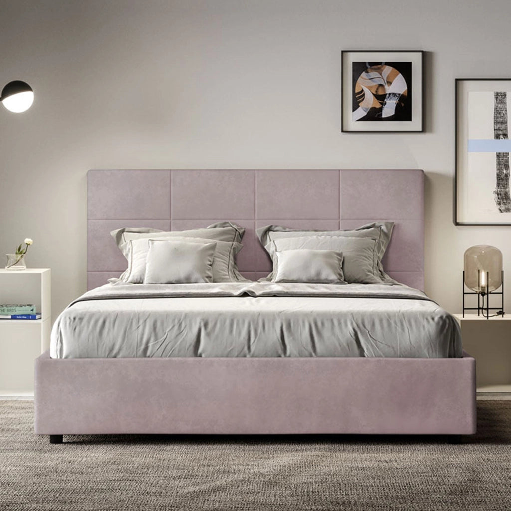 Letto queen size senza rete imbottito 150x200 microfibra glicine Mika