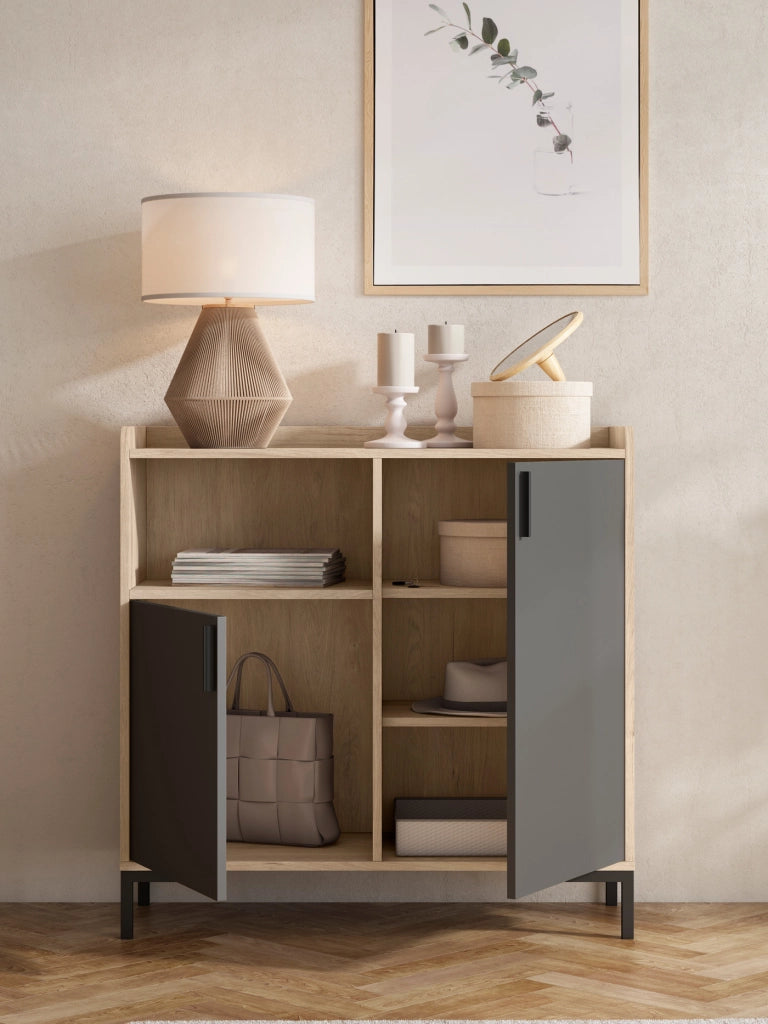 Credenza da ingresso Herdasa effetto rovere chiaro e grafite 88x90x33
