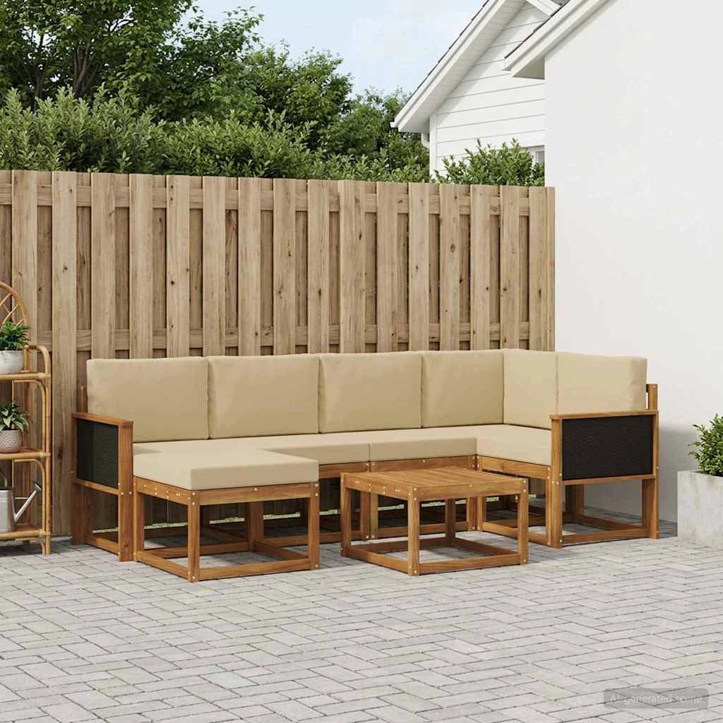Set di divani da esterno 7 pz Naturale e Beige 3385364